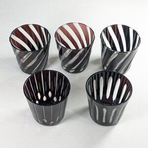 Vintage 5 Bohemian Ruby Cut To Clear Low Ball Whiskey Tumbler Swirls Lines Ovals